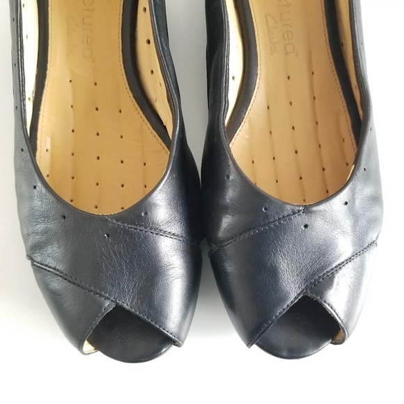 Clarks Unstructured Pumps Peep Toe Low Heels - Picture 7 of 12